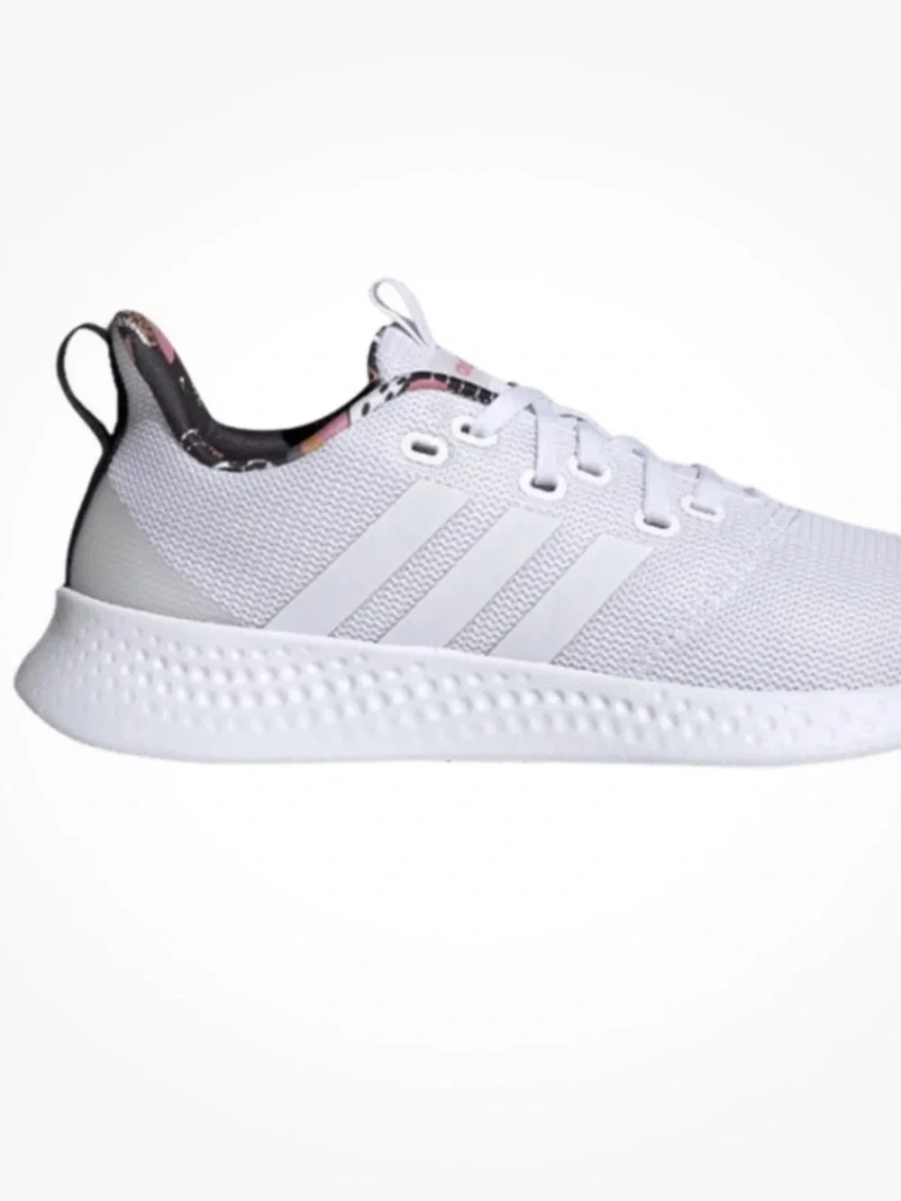 adidas White Knit Sneakers with Pink Accent and Black Heel Tab